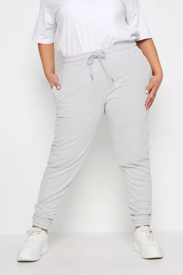 Yours Curve Light Grey Elasticated Joggers, Women's Curve & Plus Size, Yours