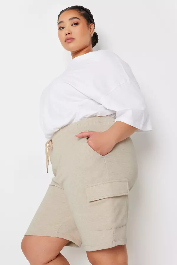 Yours Curve Natural Brown Cargo Jogger Shorts, Women's Curve & Plus Size, Yours