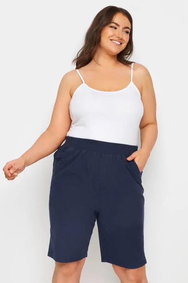 Yours Plus Size Navy Blue Elasticated Cool Cotton Shorts Size 34-36