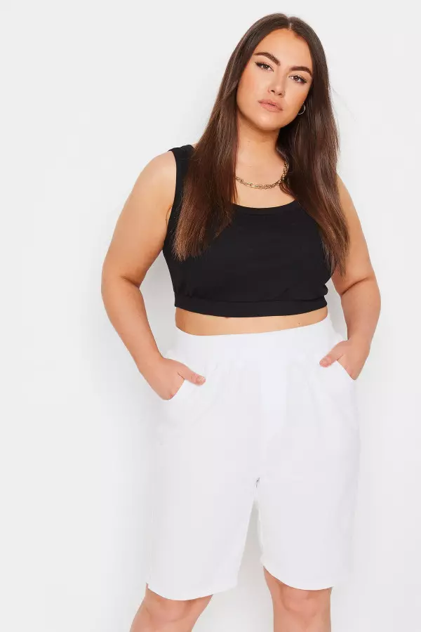 Yours Curve White Elasticated Cool Cotton Shorts, Women's Curve & Plus Size, Yours