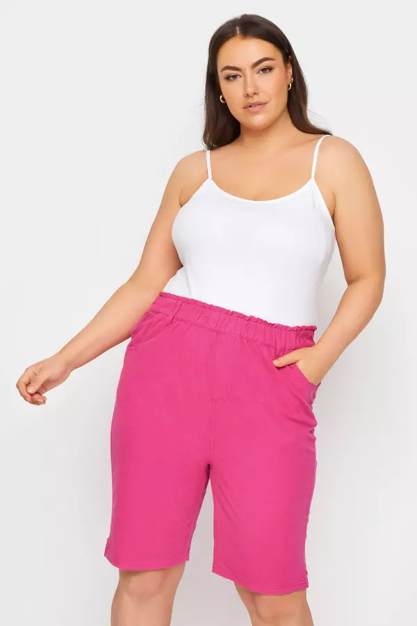 Yours Curve Hot Pink Elasticated Cool Cotton Shorts, Women's Curve & Plus Size, Yours
