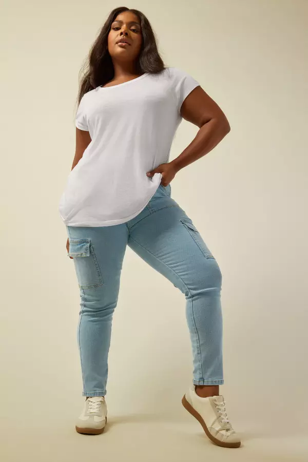 Yours Curve Blue Cargo Ava Jeans, Women's Curve & Plus Size, Yours