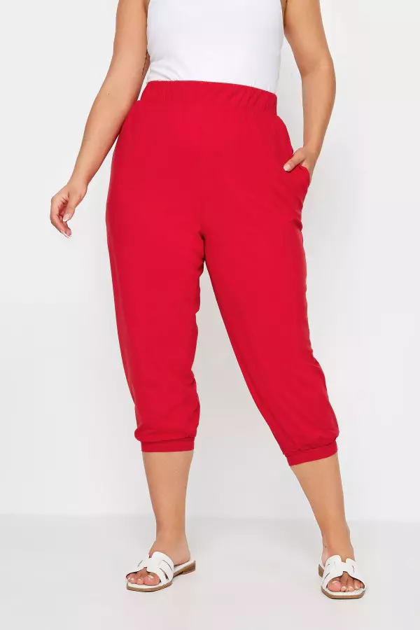 Yours Curve Red Cropped Harem Joggers, Women's Curve & Plus Size, Yours