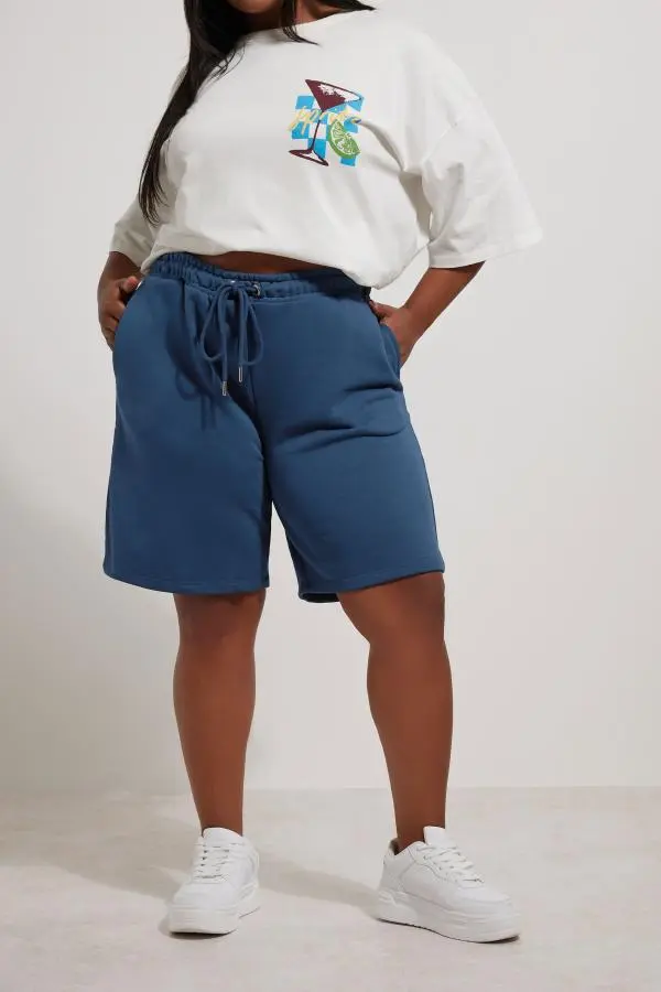 Yours Curve Blue Elasticated Jogger Shorts, Women's Curve & Plus Size, Yours