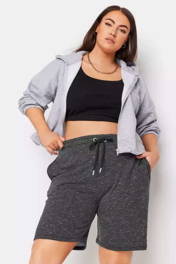 Yours Curve Grey Marl Elasticated Jogger Shorts, Women's Curve & Plus Size, Yours