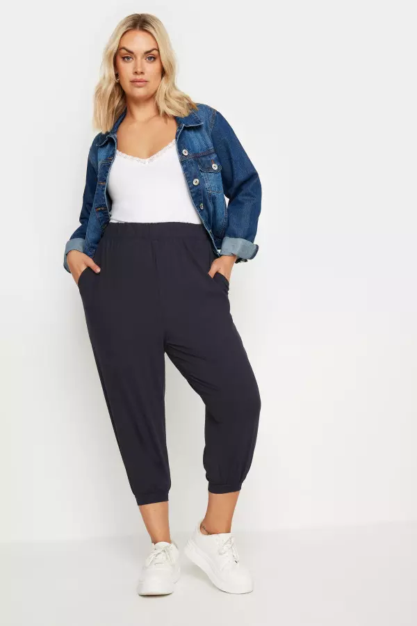 Yours Curve Navy Blue Cropped Harem Joggers, Women's Curve & Plus Size, Yours