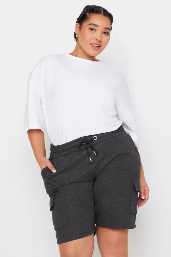 Yours Curve Charcoal Grey Cargo Jogger Shorts, Women's Curve & Plus Size, Yours