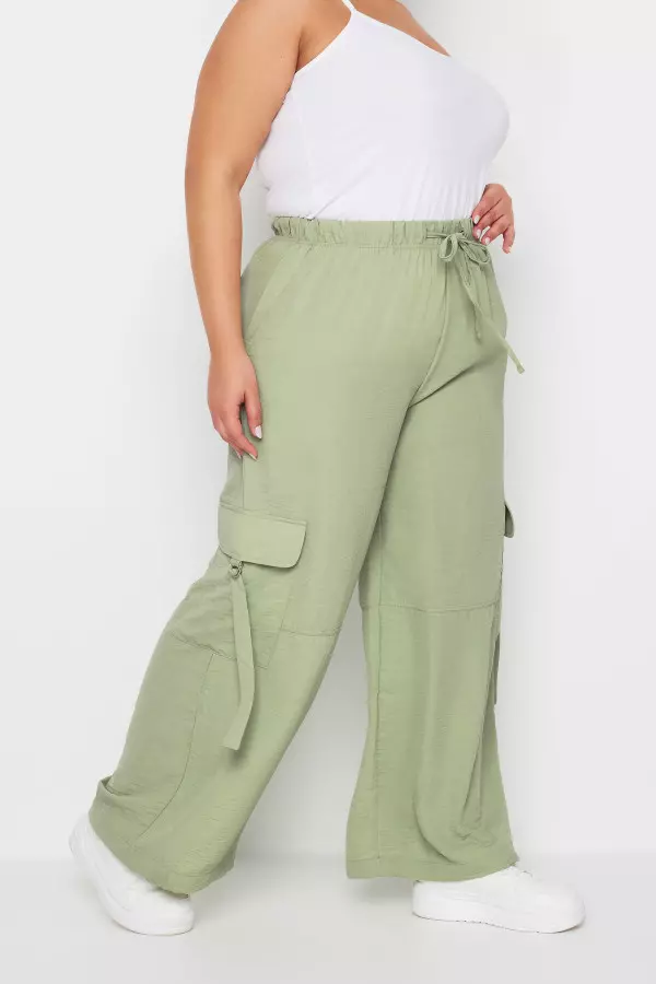 Yours Curve Sage Green Twill Cargo Trousers, Women's Curve & Plus Size, Yours