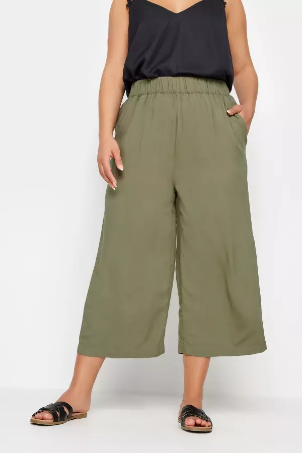 Yours Curve Khaki Green Cropped Trousers, Women's Curve & Plus Size, Yours