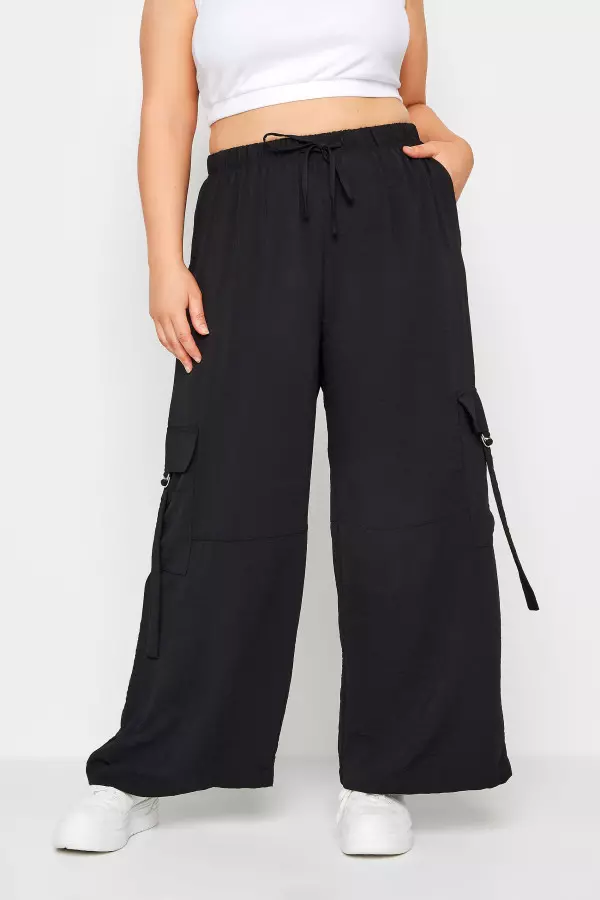 Yours Curve Black Twill Cargo Trousers, Women's Curve & Plus Size, Yours