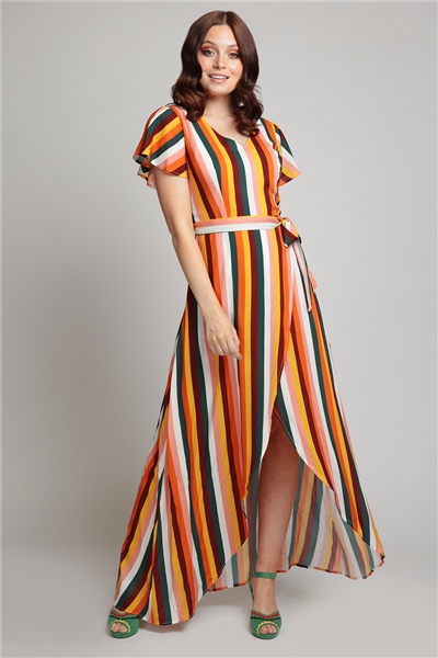 Pockets For Women - Collectif Mainline Sunny Tropical Stripe Maxi Dress