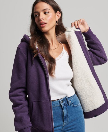 Pockets For Women - Superdry Women's Essential Borg Lined Zip Hoodie Purple  / Royal Purple Marl -