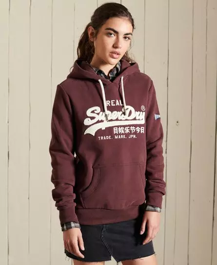 Superdry Women's Vintage Logo Chenille Hoodie Red / Rich Deep Burgundy - 