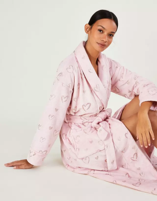 Heart Foil Dressing Gown Pink