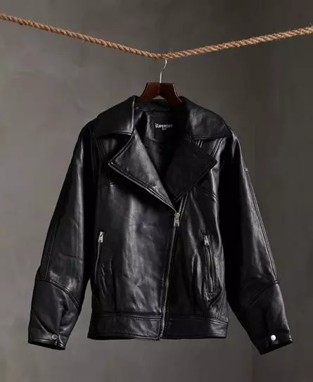 Superdry Women's Edit Hybrid Leather Biker Jacket Black - 