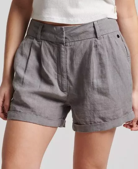 Superdry Women's Overdyed Linen Shorts Grey / Pewter Grey - 