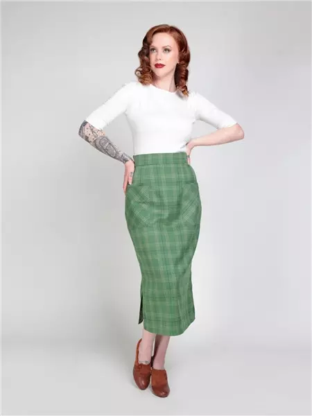 Collectif Womenswear Renee Leaf Check Midi Skirt 