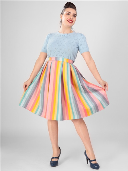Collectif Mainline Marilu Dreamy Rainbow Stripe Swing Skirt 