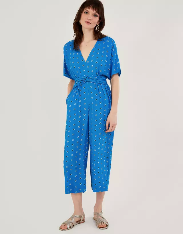 Diamond Print Jumpsuit in LENZING™ ECOVERO™ Blue