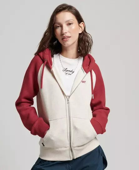 Superdry Women's Vintage Logo Embroidered Baseball Zip Hoodie Red / Richest Red Marl/Light Oatmeal Marl - 
