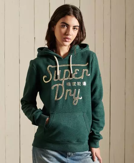Superdry Women's Script Style Workwear Hoodie Green / Pine Marl - 