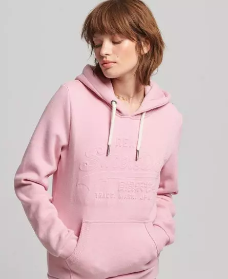 Superdry Women's Embossed Graphic Logo Hoodie Pink / Cameo Pink - 