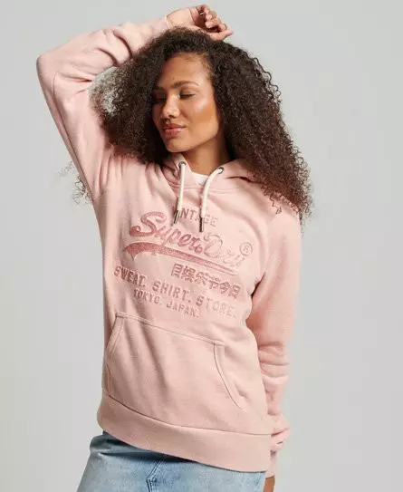 Superdry Women's Embossed Graphic Logo Hoodie Pink / Abbey Peach - 