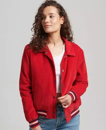 Superdry Women's Cord Coach Bomber Jacket Red - 