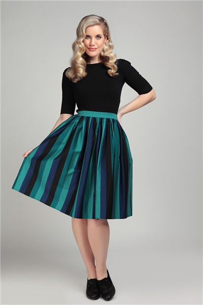 Collectif Mainline Jasmine Twilight Stripe Swing Skirt 