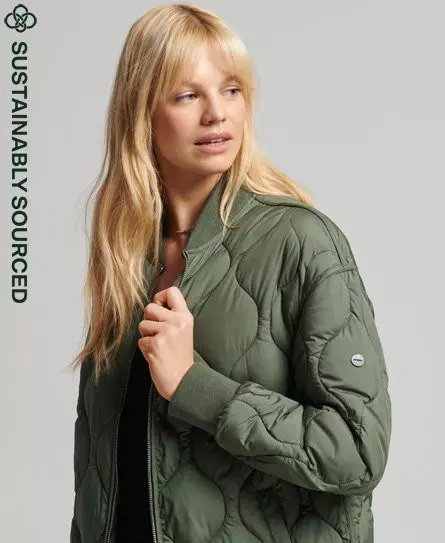 Superdry Women's Studios Longline Quilted Coat Green / Thyme - 