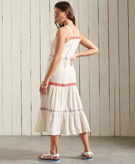 Superdry Women's Sleeveless Embroidered Dress White / Buttercream - 