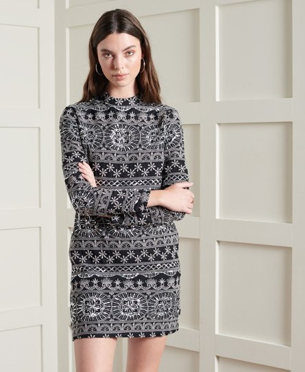 Superdry Women's Embroidered Shift Dress Black / Black/ Silver - 