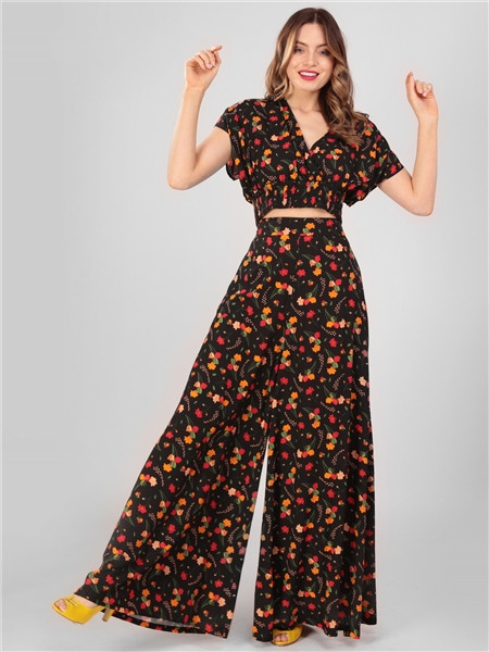 Collectif Mainline Akiko Ditsy Tulip Bloom Trousers 