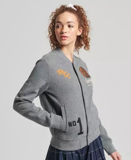 Superdry Women's Collegiate Jersey Bomber Jacket Grey / Rich Charcoal Marl - 