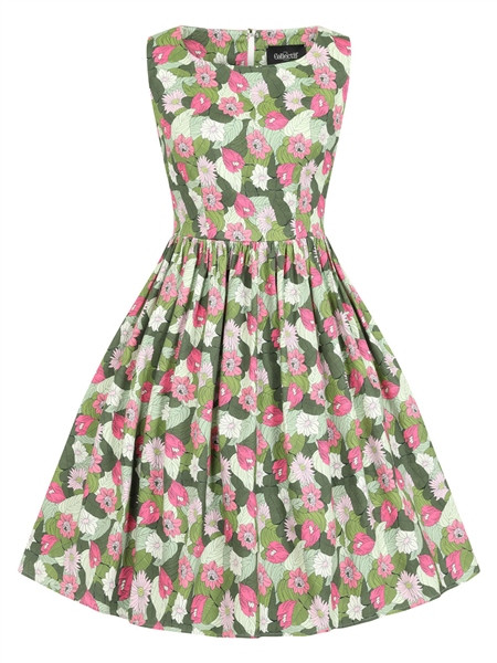 Collectif Mainline Candice Palm Blush Floral Swing Dress 