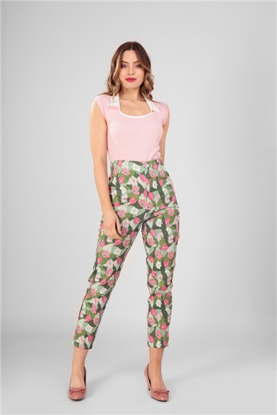 Collectif Mainline Bonnie Palm Blush Floral Trousers 