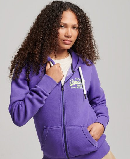 Superdry Women's Vintage Logo Neon Zip Hoodie Purple / Malibu Purple - 
