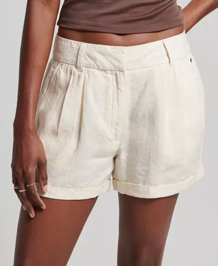 Superdry Women's Overdyed Linen Shorts Cream / Rice White - 