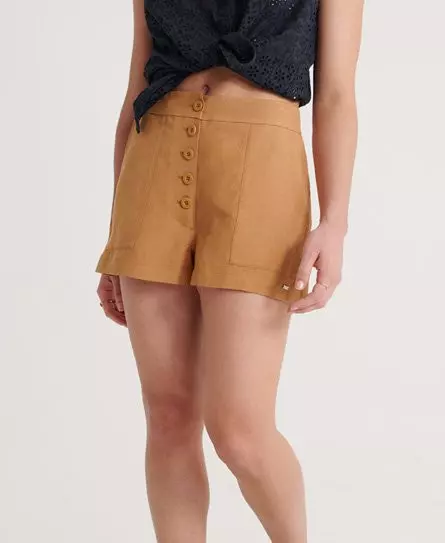 Superdry Women's Eden Linen Shorts Tan / Biscuit - 
