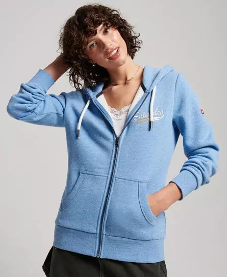 Superdry Women's Vintage Scripted Collegiate Zip Hoodie Blue / Blush Blue Marl -