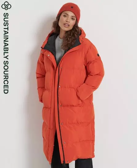 Superdry Women's Longline Duvet Coat Orange / Pureed Pumpkin - 