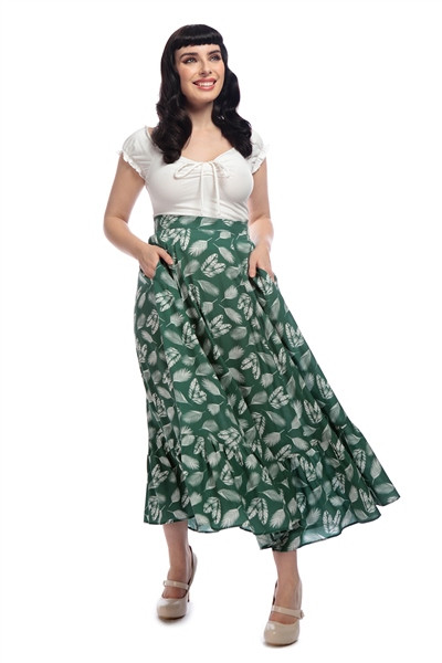 Collectif Mainline Katrina Leafy Green Swing Skirt 