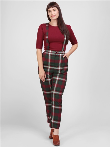 Collectif Mainline Holly Festive Check Trousers 