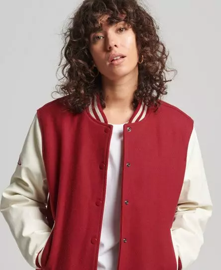 Superdry Women's College Varsity Bomber Jacket Red / Hike Red - 