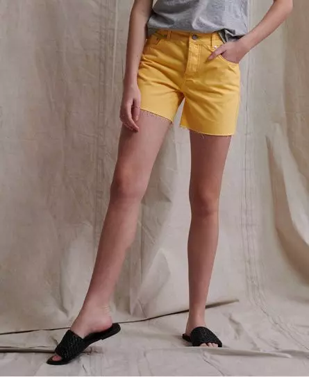 Superdry Women's Denim Mid Length Shorts Yellow / Banana Cream - 