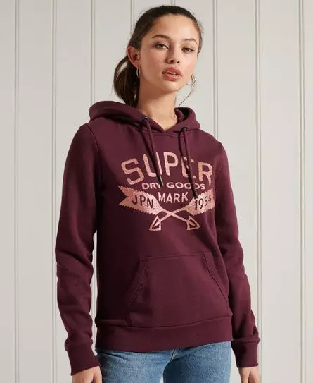 Superdry Women's Glitter Sparkle Hoodie Red / Boston Burgundy Grit - 