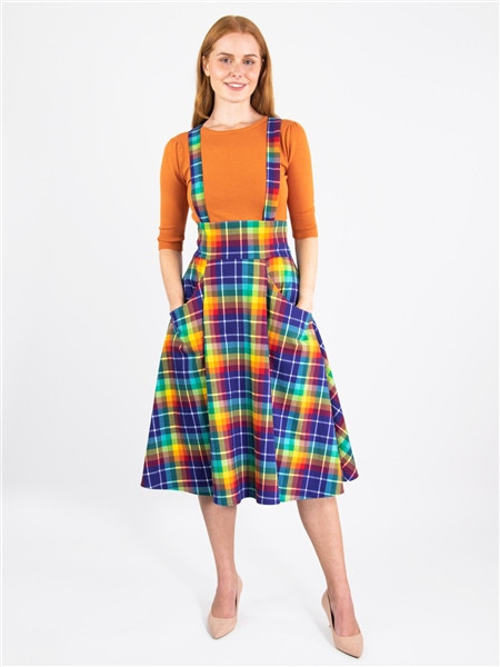 Collectif Mainline Alexa Rainbow Check Swing Skirt 