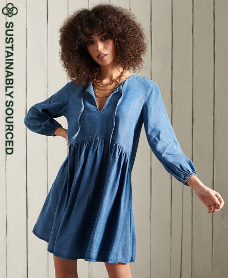 Superdry Women's Long Sleeved Tencel Dress Blue / Mid Wash - 