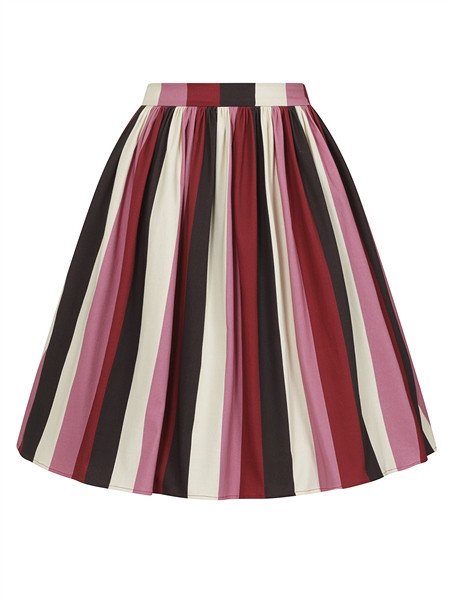 Collectif Mainline Jasmine Bubble Gum Stripe Swing Skirt 