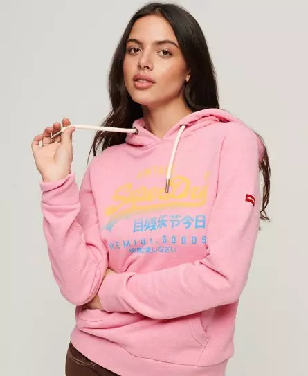 Superdry Women's Vintage Logo Premium Faded Hoodie Pink / Candy Pink Marl - 